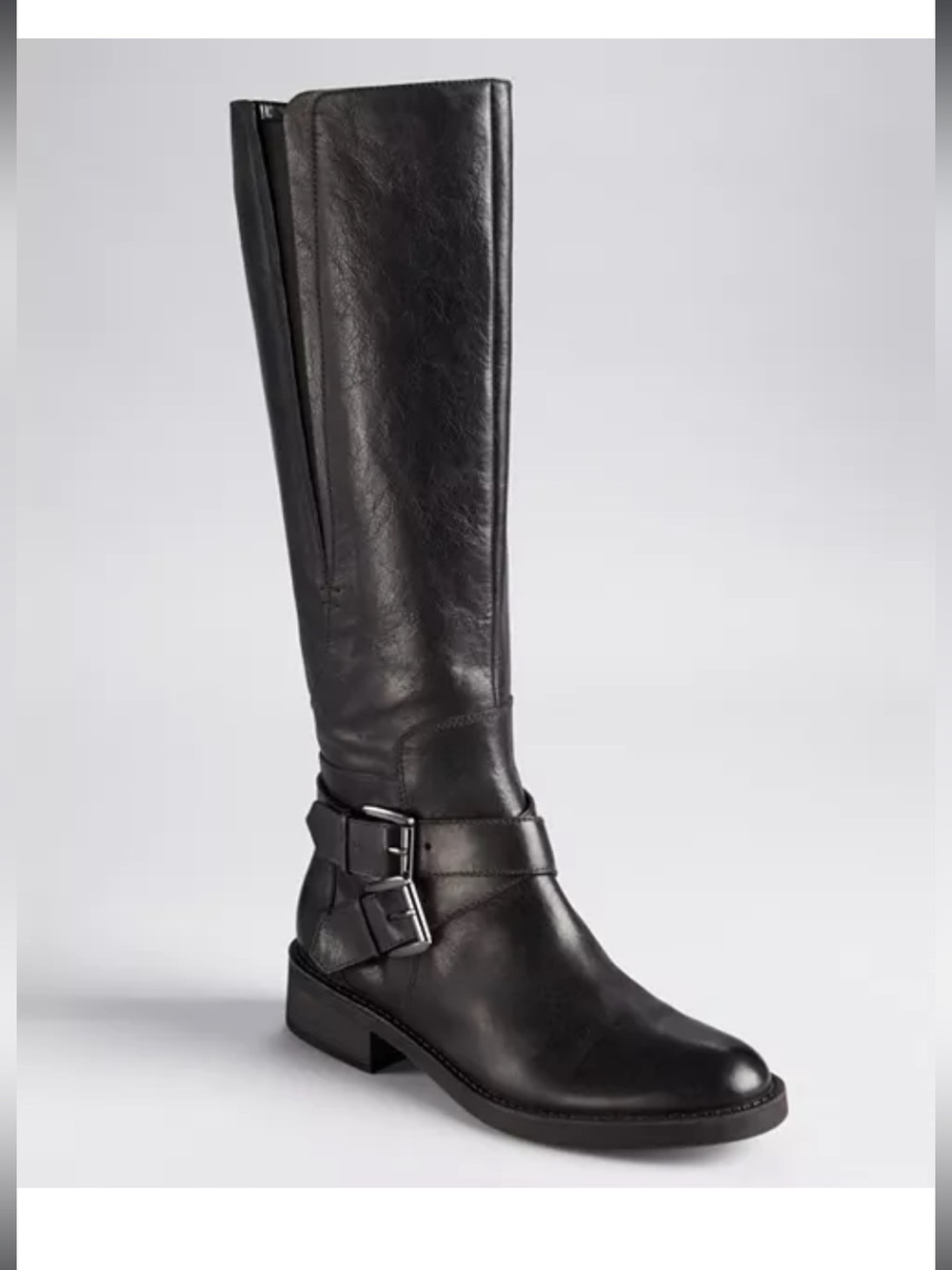 NWOB Black Leather Knee-High Buckle Riding Boots